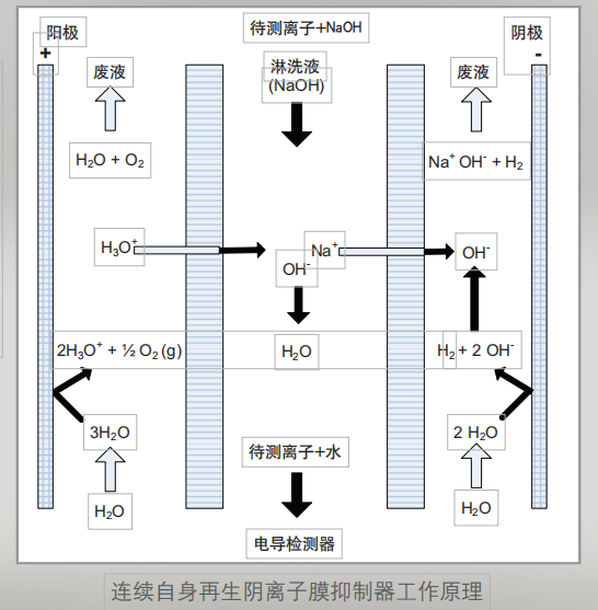 連續(xù)自身再生陰離子膜抑制器工作原理 連續(xù)自身再生陰離子膜抑制器工作原理
